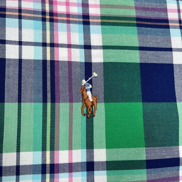 Polo Ralph Lauren Shirt Mens Large Slim Fit Madras Plaid Flesh Pony Button Down - Picture 8 of 11